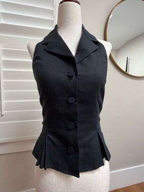 PAIGE Black Sleeveless Button Front Peplum Top